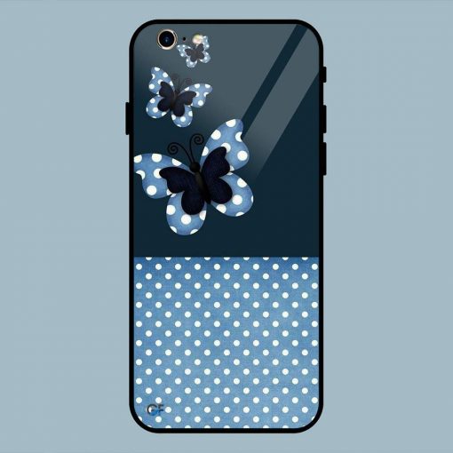 Art White Dots And Butterfly iPhone 6 / 6S Glass Back Cover