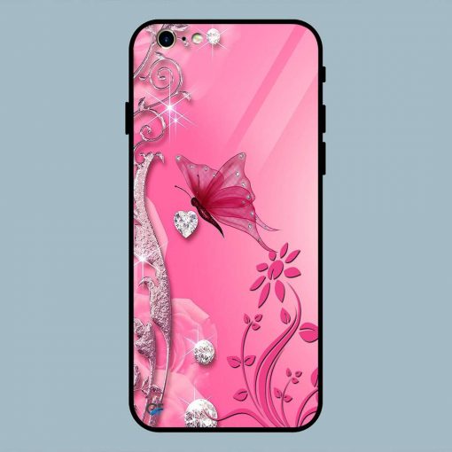 Pink Flowers Butterfly iPhone 6 / 6S Glass Back Cover