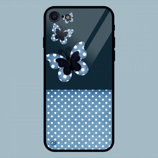 Art White Dots And Butterfly iPhone 7 Glass Back Cover