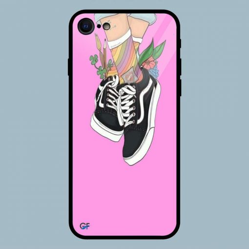 Black Shoe And Flowers iPhone 7 Glass Back Cover