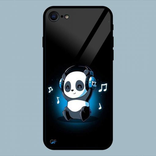 Cute Panda Music Lover iPhone 7 Glass Back Cover