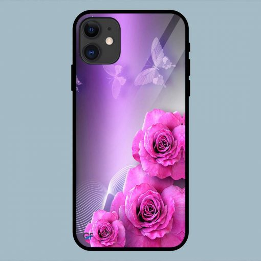 Flower Butterfly Pink Rose iPhone 11 Glass Back Cover