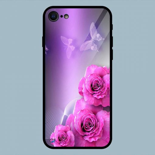 Flower Butterfly Pink Rose iPhone 7 Glass Back Cover