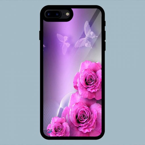 Flower Butterfly Pink Rose iPhone 7 Plus / 8 Plus Glass Back Cover