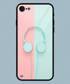 Headphones pink and blue iPhone 7 Glass Back Cover