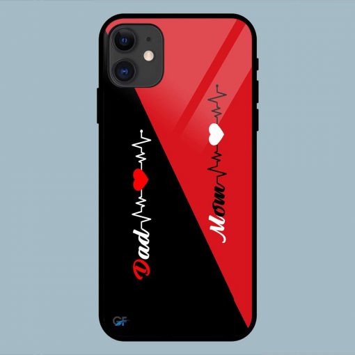 Mom Dad Heart Line Black And Red iPhone 11 Glass Back Cover