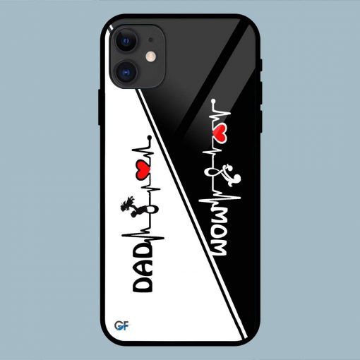 Mom Dad Heart Line Black And White iPhone 11 Glass Back Cover