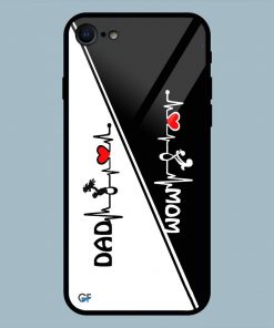 Mom Dad Heart Line Black And White iPhone 7 Glass Back Cover