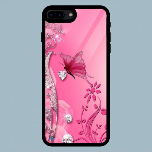 Pink Flowers Butterfly iPhone 7 Plus / 8 Plus Glass Back Cover